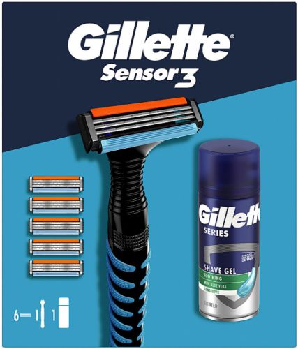 Gillette Sensor3 drkov kazeta strojek+6hlavic+gel Series Sensitive 75 ml